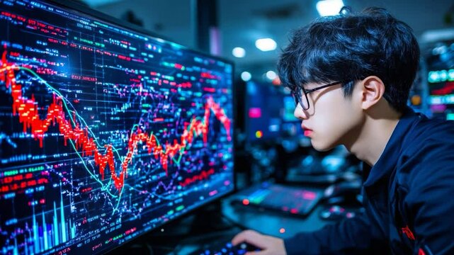Young Trader Analyzing Stock Market Data
