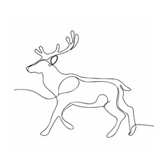 Elegant minimalist line drawing depicting a reindeer in a walking pose on white background