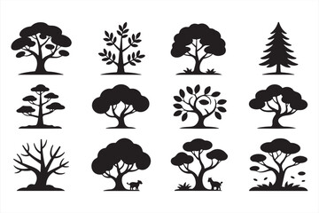 Forest Trees with Wildlife Details in Graphic Icon Set