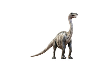 A 3D render of a long-necked dinosaur, standing on a transparent background. background removed