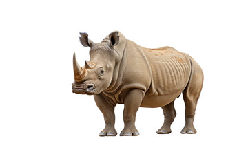 Fototapeta premium A large, adult white rhinoceros stands against a transparent background. background removed