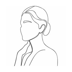 Minimalist one line drawing of a woman touching her neck with an elegant updo hairstyle