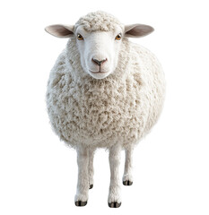 Fototapeta premium Fluffy white sheep facing forward, isolated on transparent background
