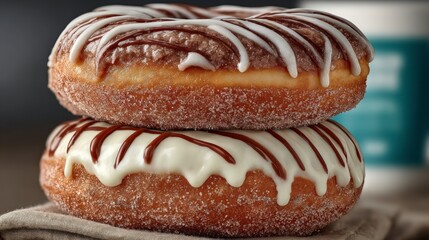 Delicious Donuts with Chocolate and Vanilla Glaze  Sweet Treats  Sugary  Coffee Break