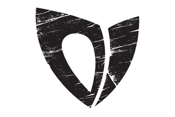Grunge Abstract Shield Logo Design – Distressed Black and White Emblem with Scratch Texture