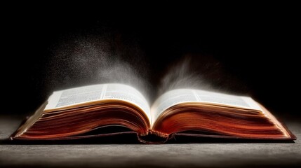 Dramatic Open Book  Cinematic Lighting  Dust Particles  Knowledge  Wisdom  Antique Book  P