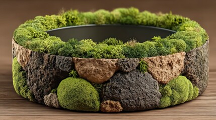 Round Stone   Moss Planter  Nature Decor  Eco Friendly  Modern Design  Interior Design Ele