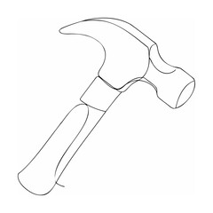 Minimalist line art illustration of a hammer on a white background for design projects