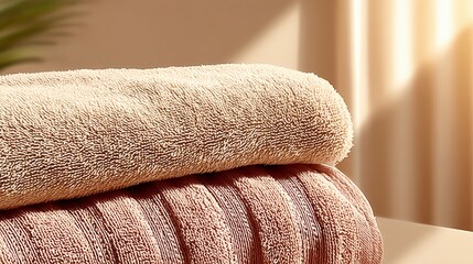 Soft Beige   Rose Towels  Spa Texture  Luxury Bath  Close up