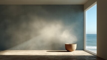 Serene Coastal Room  Minimalist Interior Design with Ocean View  Smoke   Bowl