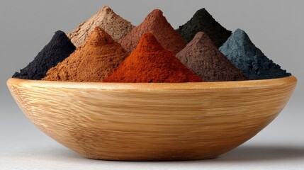Colorful Spices in Wooden Bowl  Aromatic Powder  Culinary Ingredients  Food Photography  T