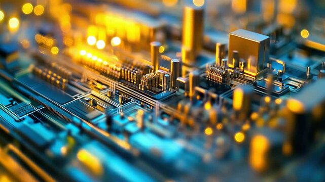 Electronics microprocessor with detailed circuit board design on a semiconductor chip.