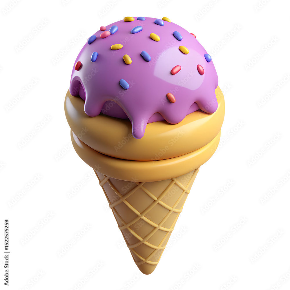 Poster delicious 3d render of a colorful ice cream cone with sprinkles and isolated background