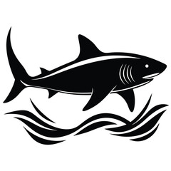 Obraz premium Shark vector illustration great white swimming ocean waves art silhouette