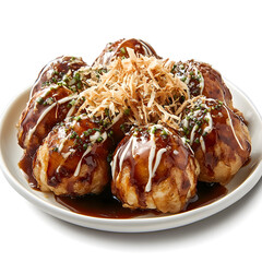 Close-Up of Japanese Takoyaki Served with Rich Toppings