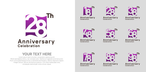 Anniversary logo set vector design, purple color for celebration event