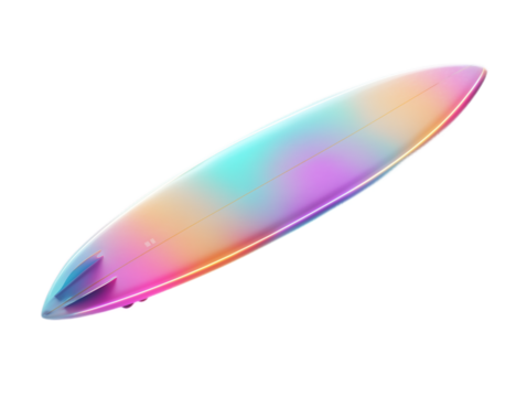 A sleek, colorful surfboard sits poised, its vibrant hues a visual echo of the sea, inviting the thrill of riding waves and the serene embrace of coastal freedom.