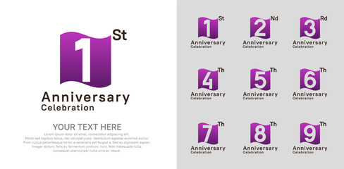 Fototapeta premium Anniversary logo set vector design, purple color for celebration event