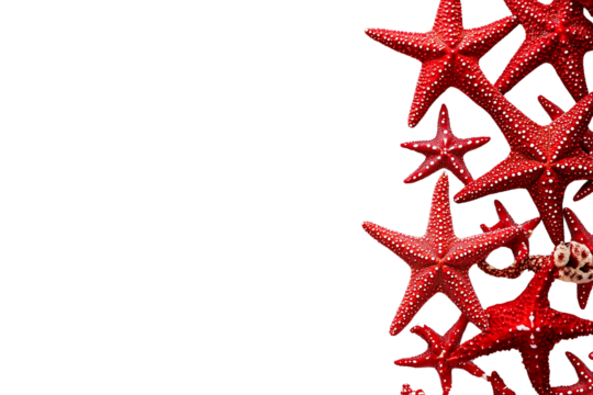 Red starfish on black, isolated on transparent background