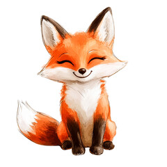 Obraz premium Adorable red fox sitting illustration, isolated on transparent background