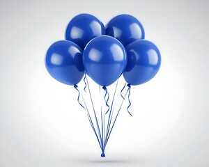 Several glossy blue balloons tied together with long ribbons