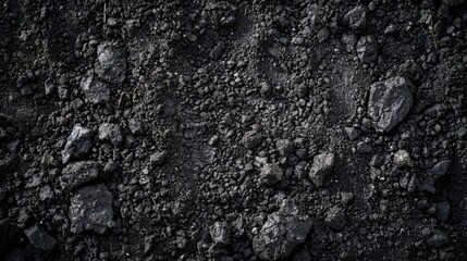 Dark soil texture with rocks and minerals in natural landscape