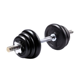 Naklejka premium Black dumbbell isolated on black background gym fitness weightlifting strength training workout exercise sport equipment weights metal iron on transparent background