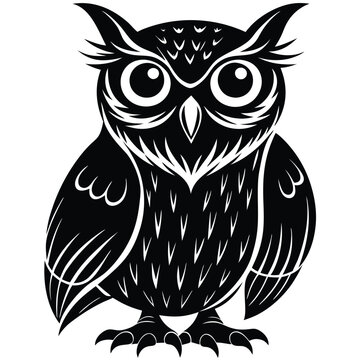Owl vector illustration black and white graphic design art silhouette