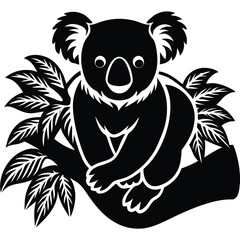 Koala bear illustration black and white vector graphics art silhouette