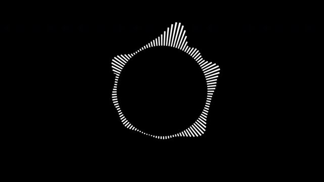 A graphic circular loop of rhythmic audio frequency sound waves in the background