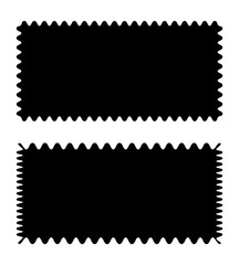 Rectangular patterns with squiggly, wiggly borders. Wave curve edge black frames, badges templates. Black tags, empty text boxes, labels, stamps, crackers, coupons with curvy, squiggly, wavy edges.