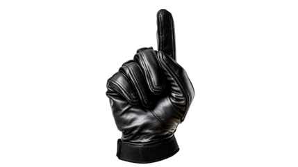 Cricket umpire's finger raised signaling 'OUT', wearing black gloves, isolated on transparent background 