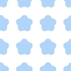 Seamless repeating pattern of soft blue abstract flower-shaped elements on white background. Simple geometric floral motif.
