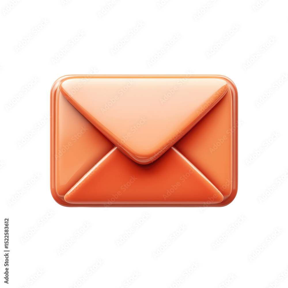 Poster peach email icon with rounded edges 3d render of an orange message on transparent background
