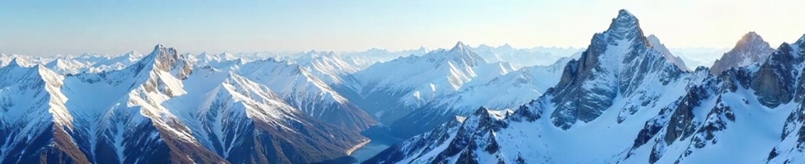 A breathtaking panoramic view of snowcapped mountain peaks, challenging climbers with icy slopes and stunning vistas Perfect for adventure, travel, and nature projects , descent, ice