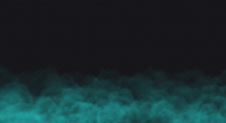 Blue smoke cloud on black transparent background. Fog vector effect.