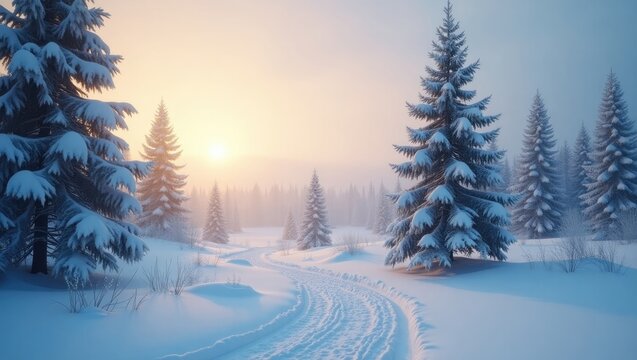 winter sunset in the forest