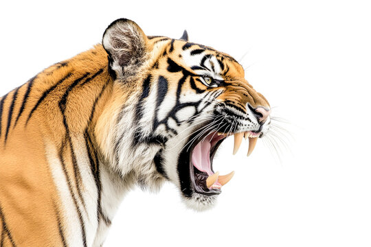 Profile of a roaring tiger, isolated on transparent background