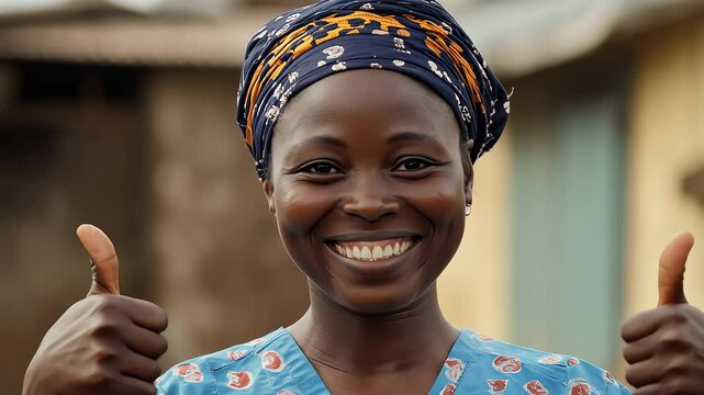 Positive Optimistic African Woman Gives Thumbs Up Smiling