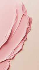Smooth pink cosmetic cream or makeup foundation smeared on a soft beige background. Generative AI