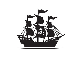Pirate ship Silhouette Black Vector White Background