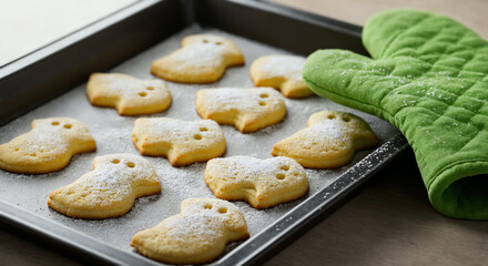 Freshly Baked Ghost Cookies on Baking Tray