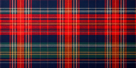 Fototapeta premium Seamless red tartan fabric texture in traditional Scottish pattern with intersecting lines and classic colors