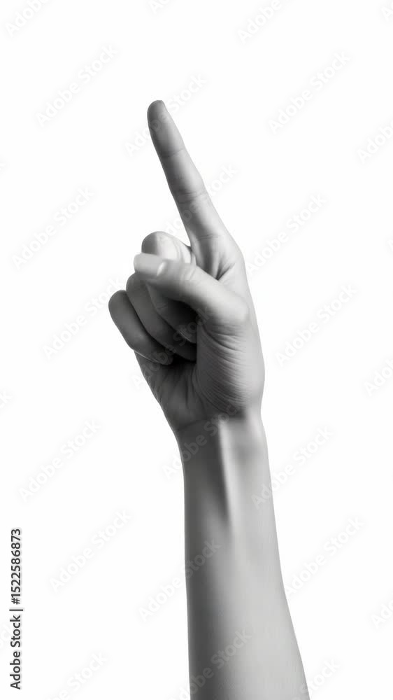 Poster hand pointing at screen with emphasis on technology and digital interaction.