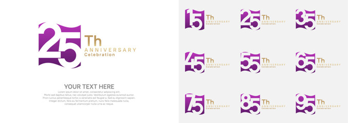 Fototapeta premium Anniversary logo set vector design, purple and gold color for celebration event
