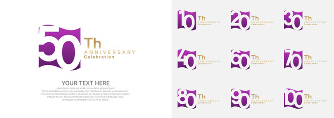 Anniversary logo set vector design, purple and gold color for celebration event