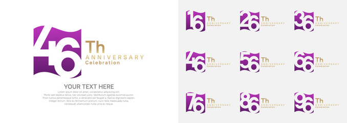 Anniversary logo set vector design, purple and gold color for celebration event