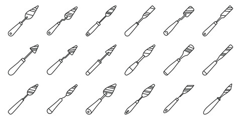 Palette knife icons set. Palette knives pattern showing different shapes and sizes for painting and applying colors, useful for artists and hobbyists
