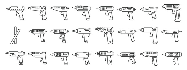 Obraz premium Hot melt glue icons set. Set of diverse glue gun illustrations in a minimalist style