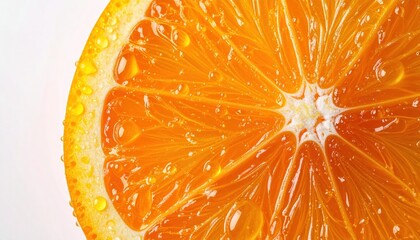 Close-up of juicy orange slice with water droplets highlighting freshness